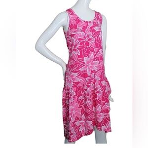 Lands' End Pink White Floral Sleeveless Scoop Neck Drop Waist Overlapped Dress S